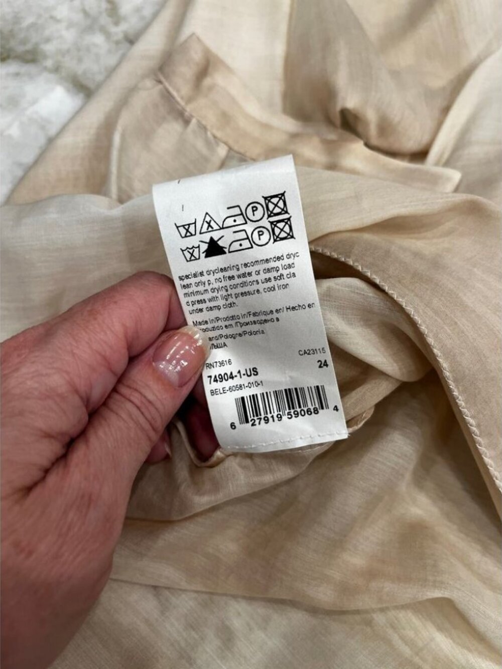NEW BOSS by Hugo Boss Silk Cotton Blend Blouse Beige Sheer Long Sleeve Size 6 - Picture 5 of 9